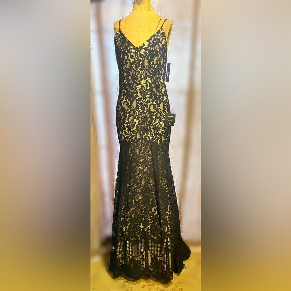 Lulus Goth Prom Black Wedding Gown NWT Flynn Eyelash Lace Maxi Dress Size S